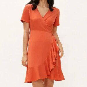 Rachel - Carmen Ruffle Wrap Dress in Orange Spritz - XS